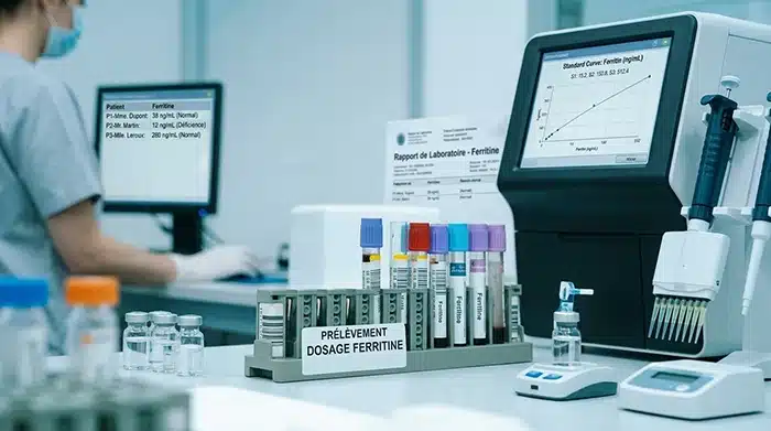 Tube de prélèvement sanguin pour dosage de la ferritine — bilan martial et réserves en fer